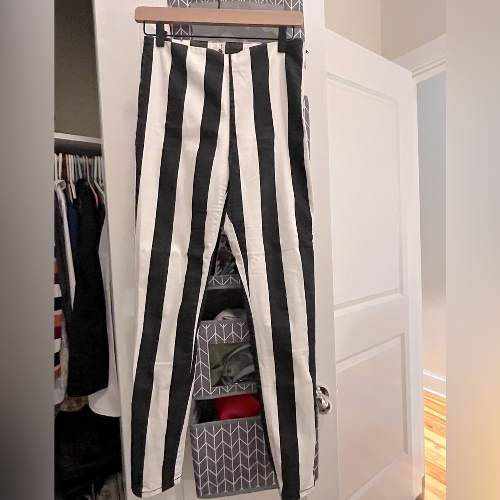 black + white striped pants